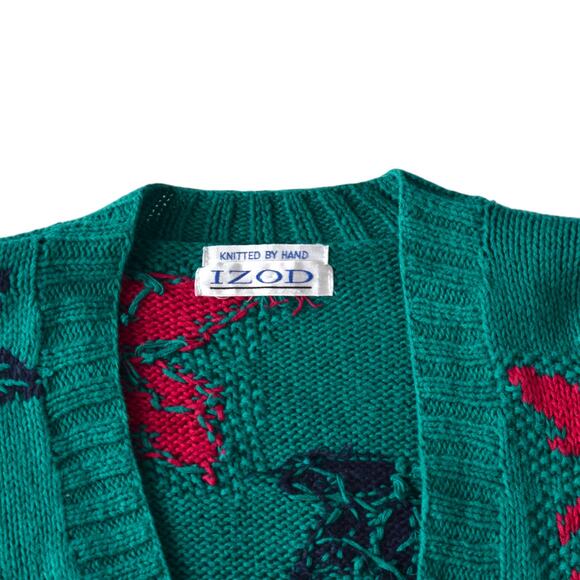 Vintage Oversized Cardigan in Turquoise and Hot Pink Floral Knit - Picture 3 of 8